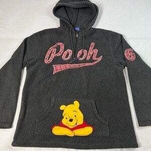 Disney Winnie The Pooh fleece Hoodie Women's size M Gray Pullover 1/4 Zip